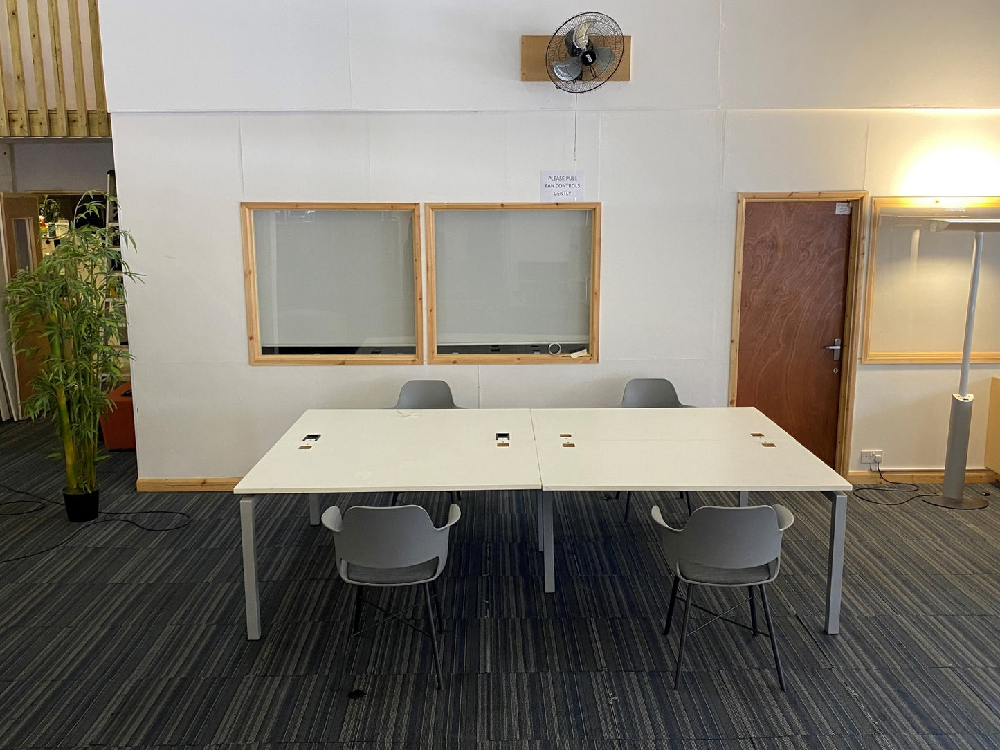 White Bank of 4 Bench Desk 280cm x 160cm