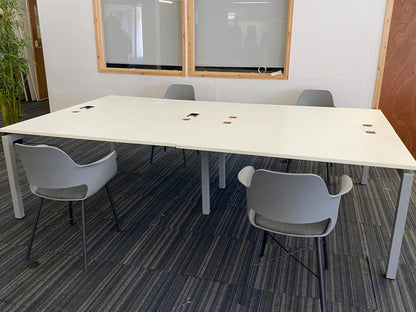 White Bank of 4 Bench Desk 280cm x 160cm