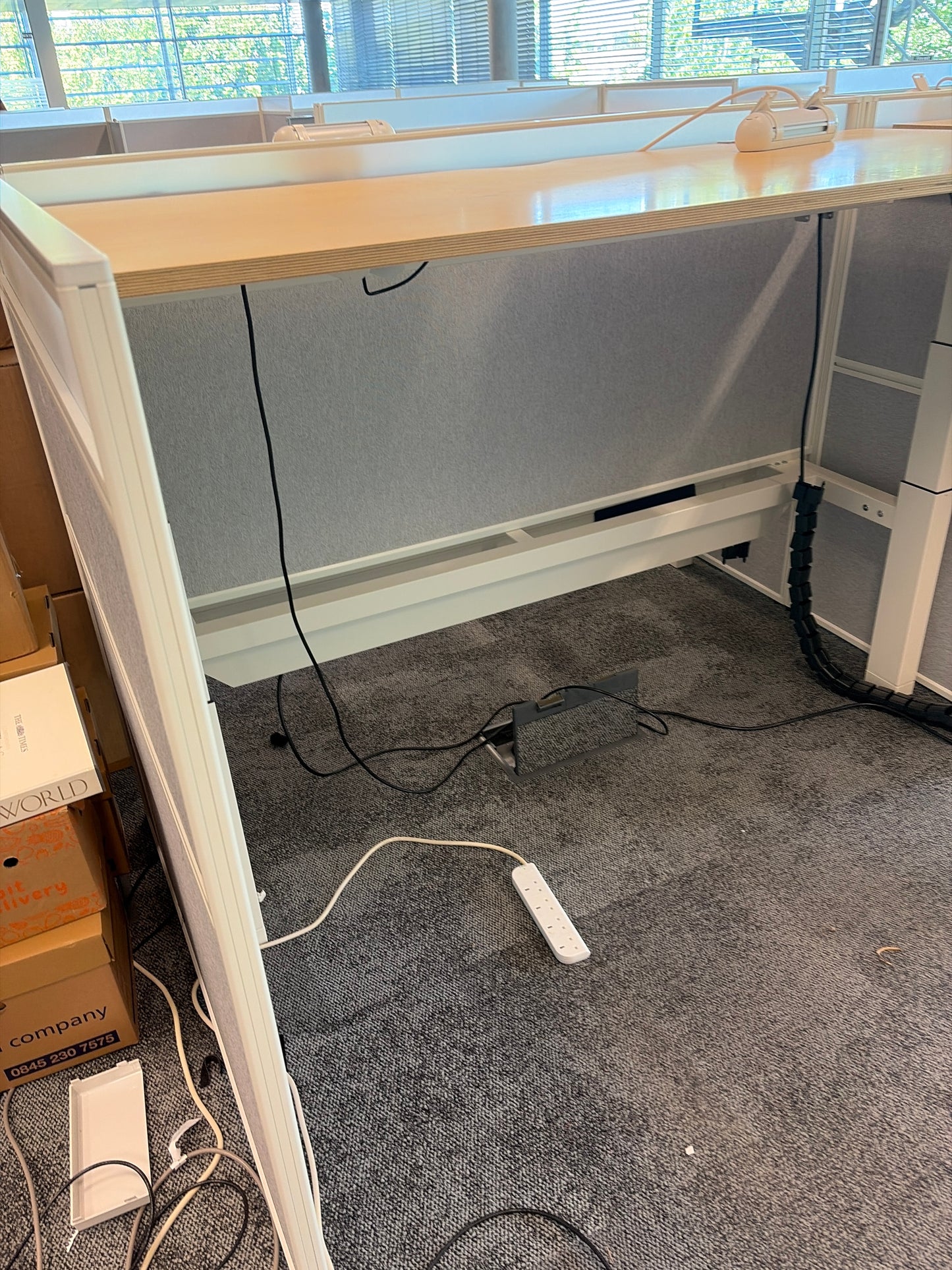 Preowned Senator wood finish sit stand stand up twin electric desk 175cm x 80cm Highest 124cm lowest 64.5cm