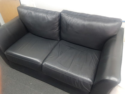 Black Real Genuine 2/3 seater Leather sofa couch W:185cm D:85cm H:90cm £175