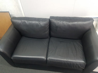 Black Real Genuine 2/3 seater Leather sofa couch W:185cm D:85cm H:90cm £175