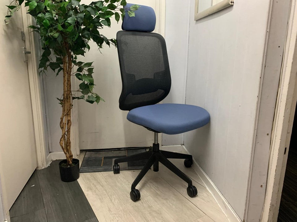 Blue Armless Mesh back office swivel chair