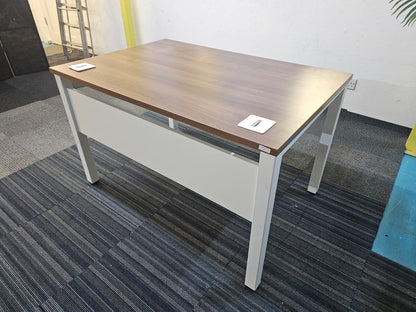 Walnut finish study desk with contrasting white legs and modesty panel 120cm x 80cm