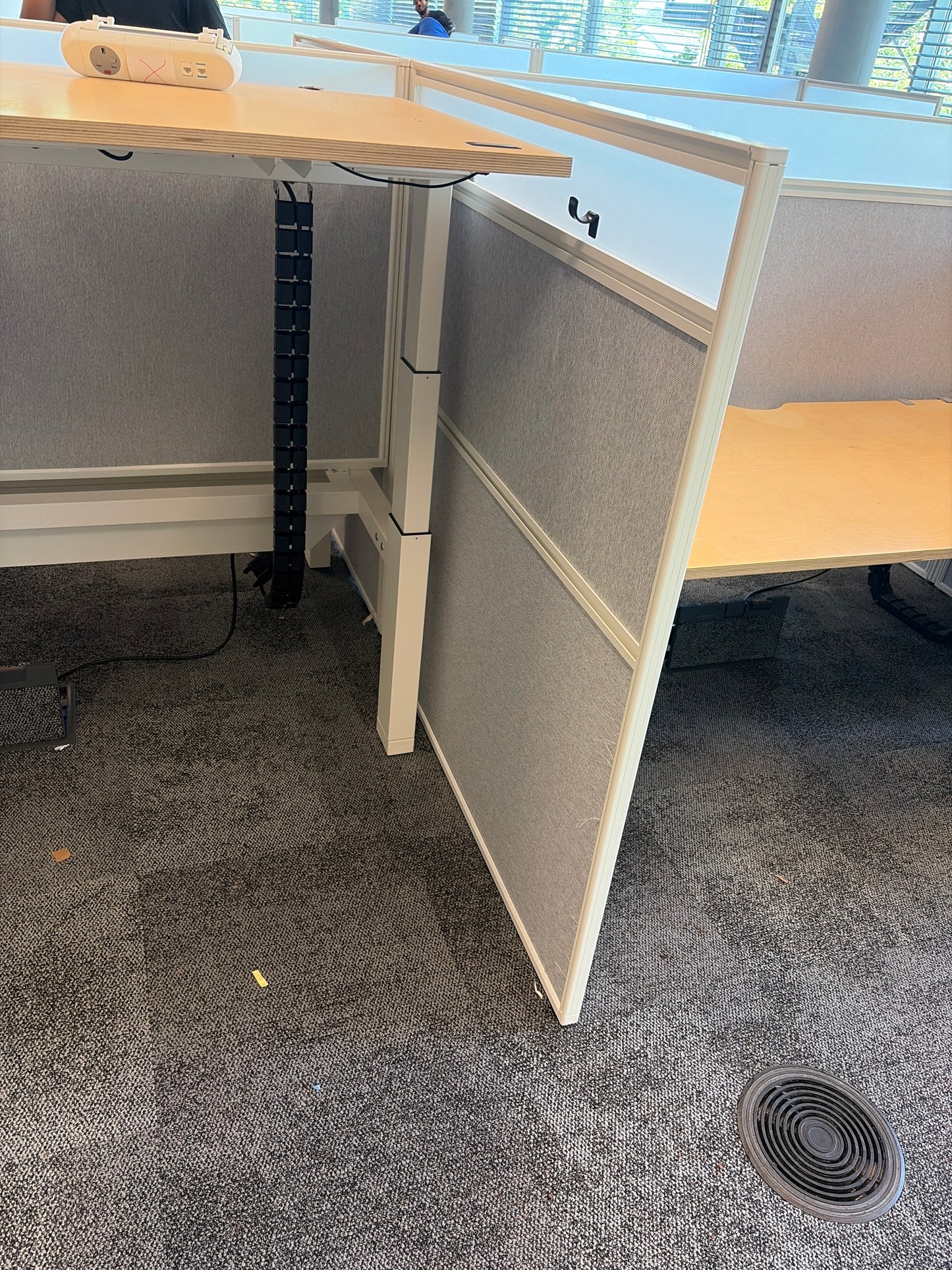 Preowned Senator wood finish sit stand stand up twin electric desk 175cm x 80cm Highest 124cm lowest 64.5cm