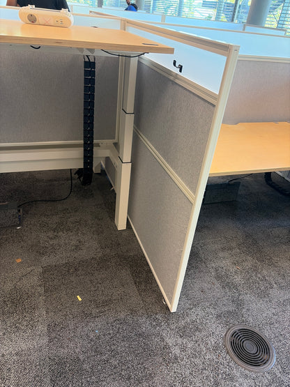 Preowned Senator wood finish sit stand stand up twin electric desk 175cm x 80cm Highest 124cm lowest 64.5cm