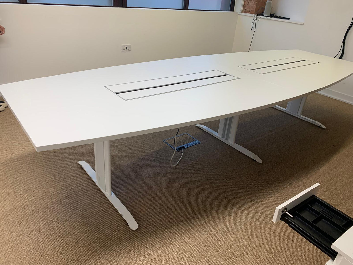 Used White Boardroom Conference Meeting Table W 350cm x D 120cm x 73cm H