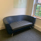 Twin matching set of Orangebox Cwtch navy blue and contrast grey leather sofas (160cm x 80cm)