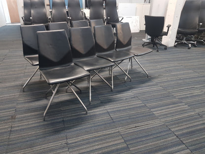 Eight Black Stick Leather chairs, Eight black swivel chairs