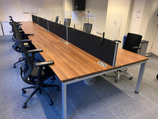 Pre-Owned 8 Pod Office bench desk Walnut 160cm x 80cm