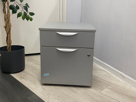 Grey 2-drawer small office cabinet, under desk unit D (57CM H 50CM W 41CM)