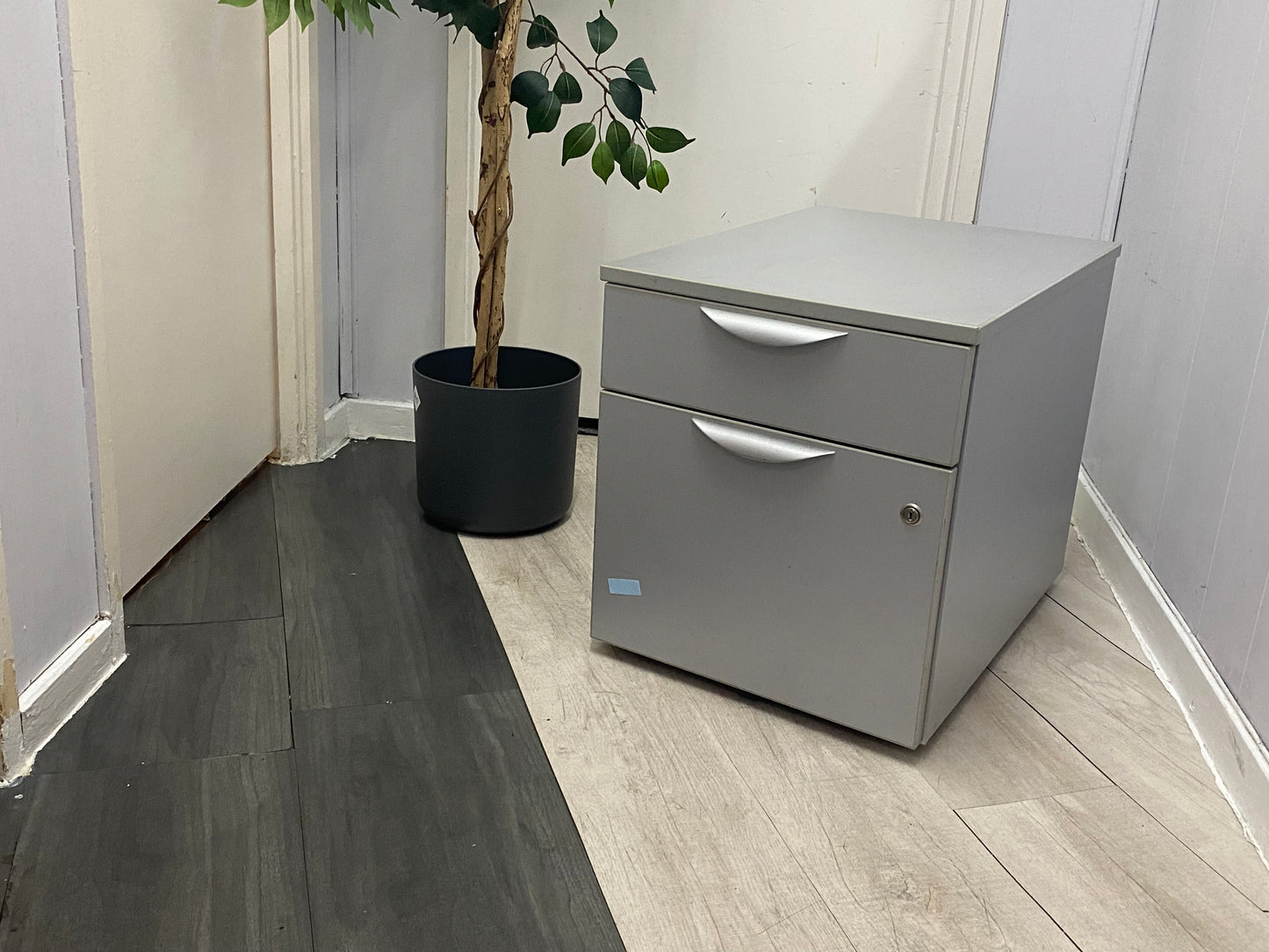 Grey 2-drawer small office cabinet, under desk unit D (57CM H 50CM W 41CM)