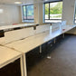 Pre-Owned White Office Pod Desk - 8 Seater- 140cm x 80cm per tabletop
