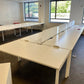 Pre-Owned White Office Pod Desk - 8 Seater- 140cm x 80cm per tabletop