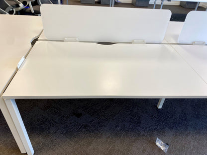 Used White 6 Seater Office Hot Desk Pod 140cm x 80cm per tabletop