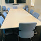 10 seater boardroom table and blue chairs