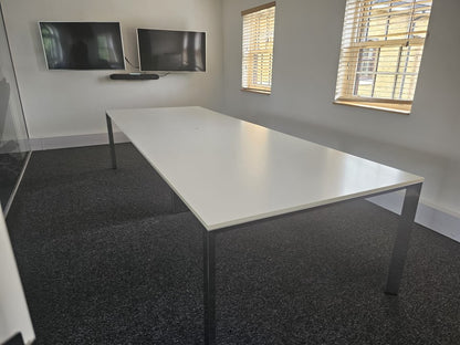 White boardroom table, seats 10 - 12 persons, 320cm x 120cm