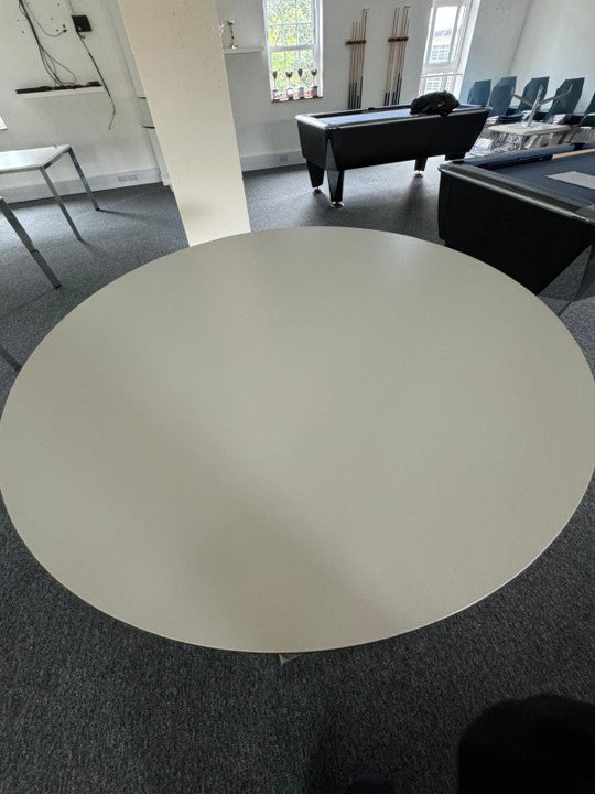 Tabletop of white circle bar tables