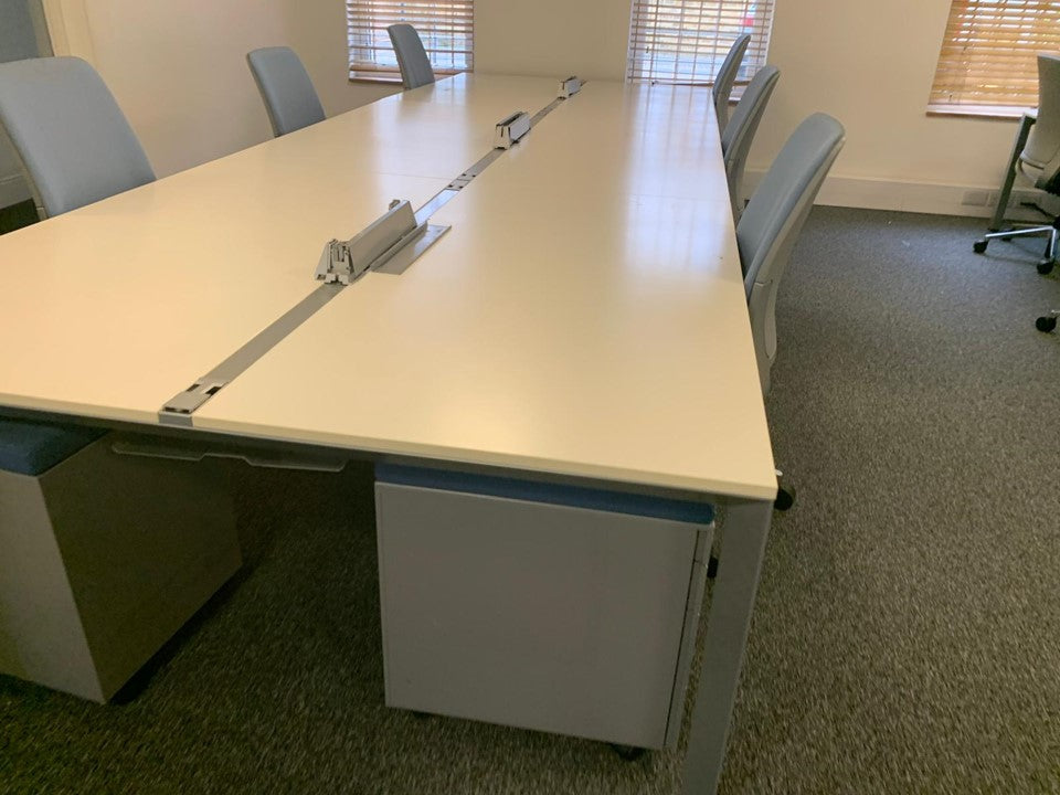 6 pod desk with 6 grey under desk drawers