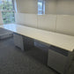 2 seater series linear pod desk with 2 grey under desk drawers