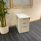 White 3 drawer office cabinet with grey handles