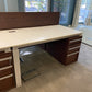 White and walnut contrast office desk and pedestal leg