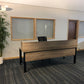 Left, green plant, centre, walnut office executive desk