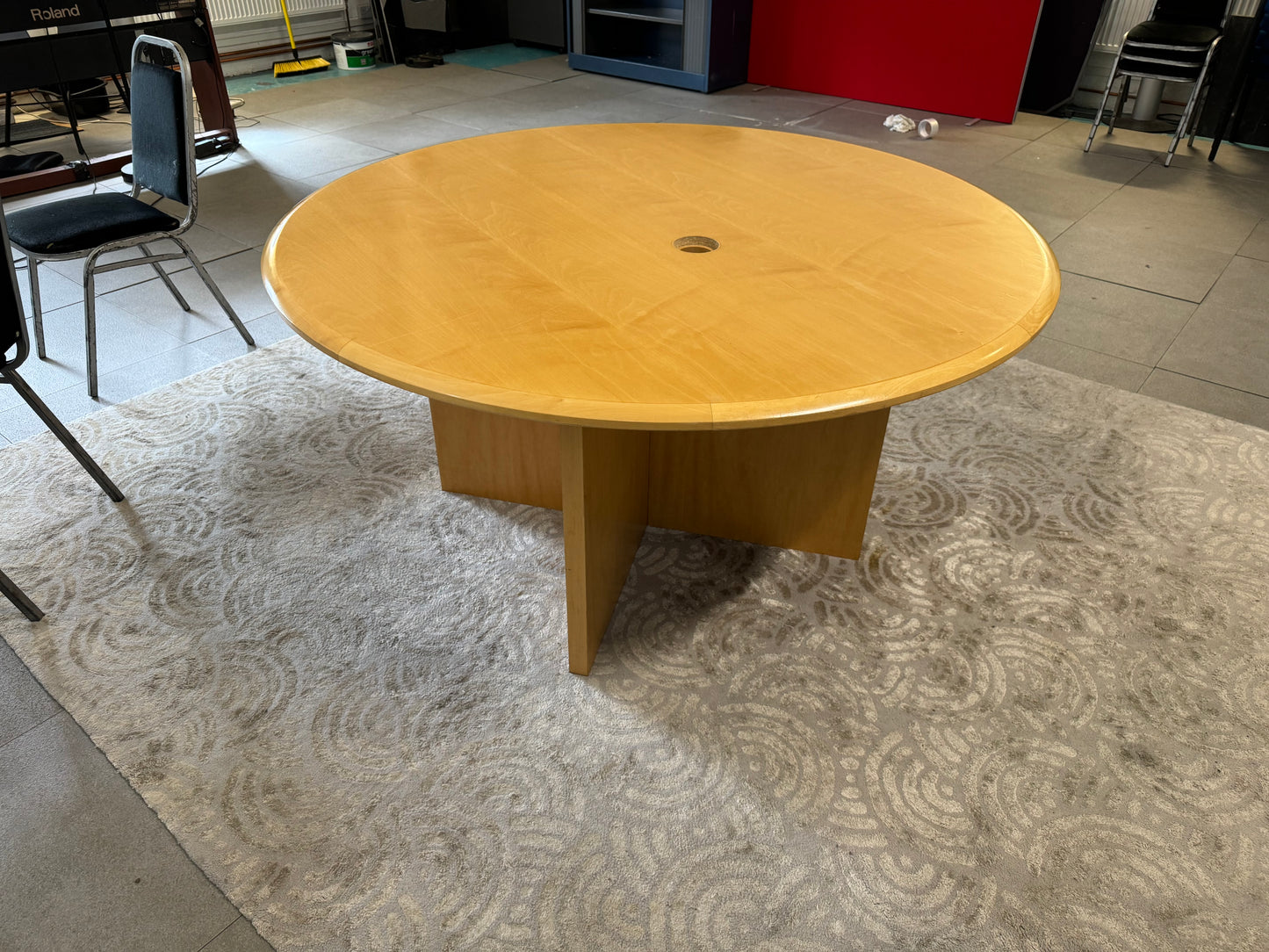 Large brown round office meeting table 