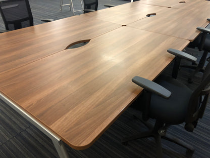 Second Hand 6 Pod Office Call centre Desk in Walnut Finish for Commercial Office-space - 480cm x 160cm