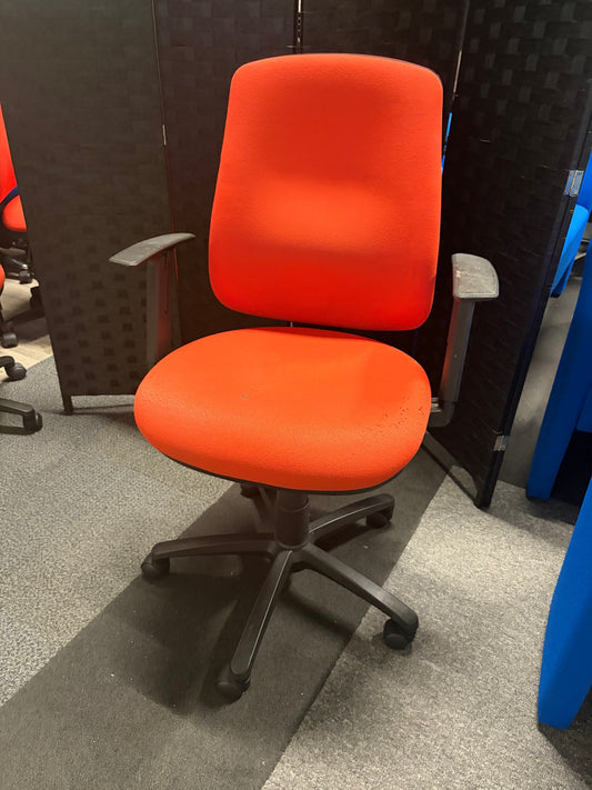 Used desk office chair orange ergonomic adjustable arms lumbar support