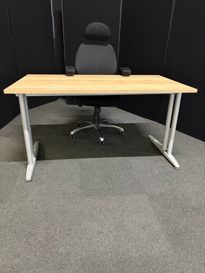 Used rustic single freestanding office computer desk 140cm x 80cm