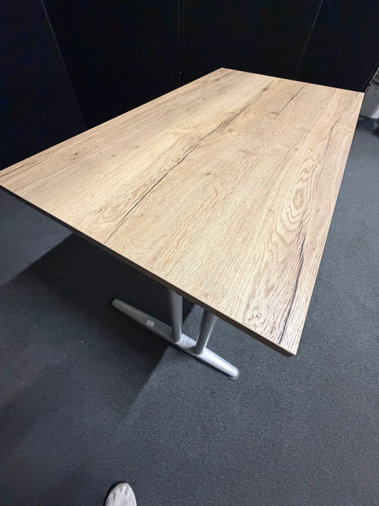 Used rustic single freestanding office computer desk 140cm x 80cm