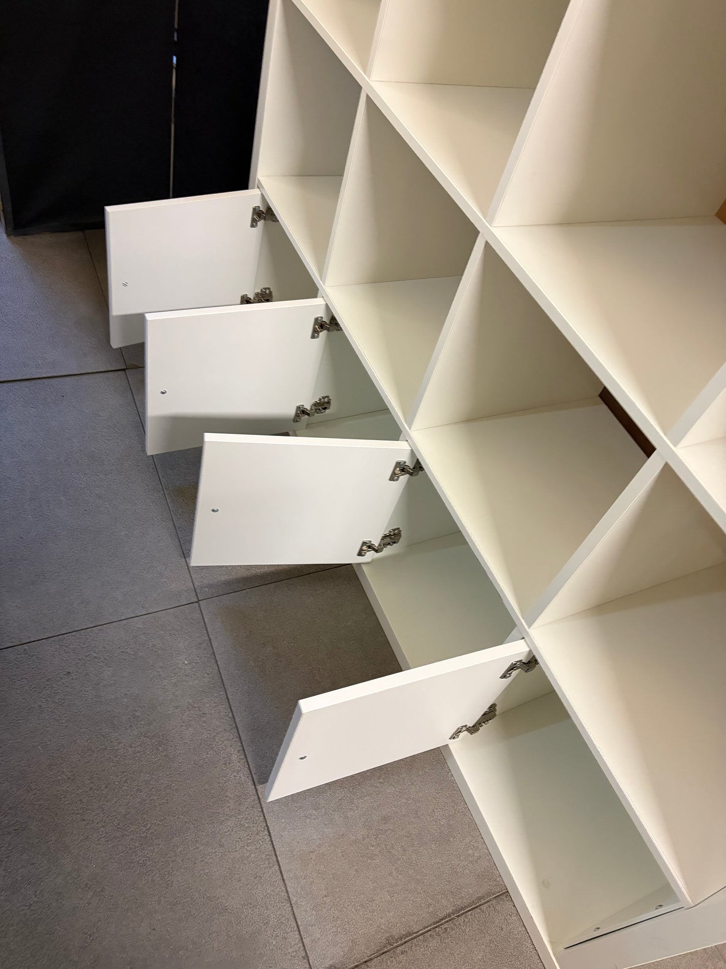 Pre-owned Ikea Kallax 4x4 with drawer and cupboard/door inserts - White H 147cm W 147cm D 39cm