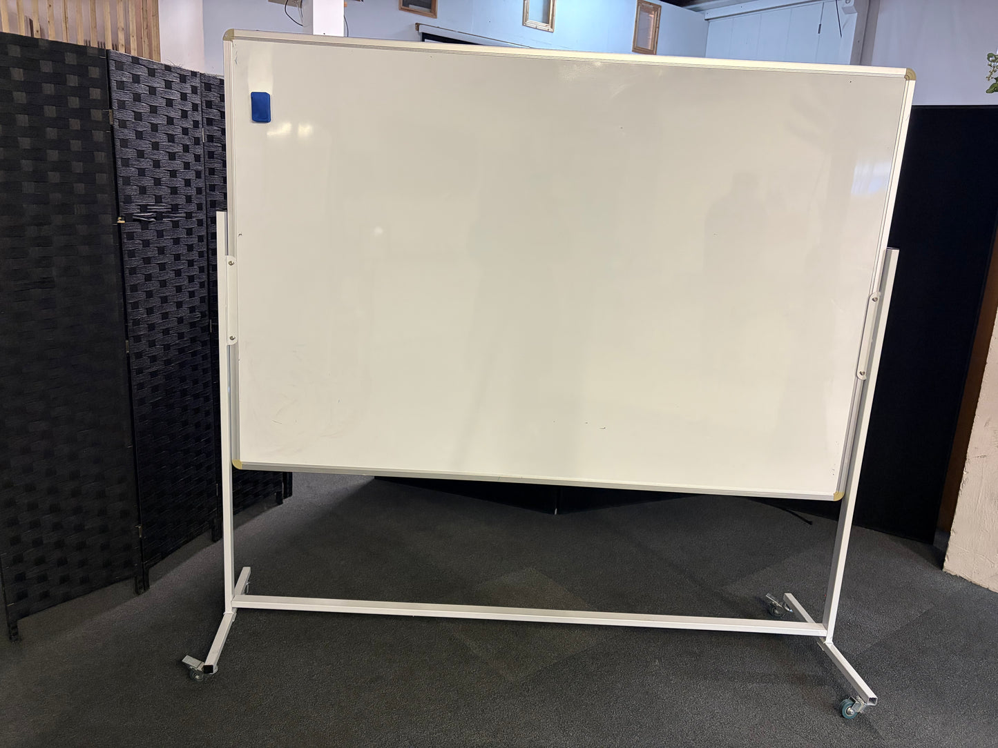 Secondhand double-sided magnetic mobile white boards  H 175cm W 180cm (H board itself 120 cm) D 55cm