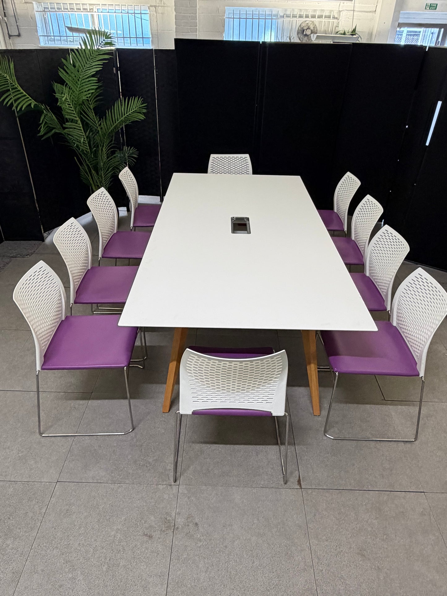 Used boardroom meeting Extra large white conference rectangular table wooden legs  240cm x 120cm