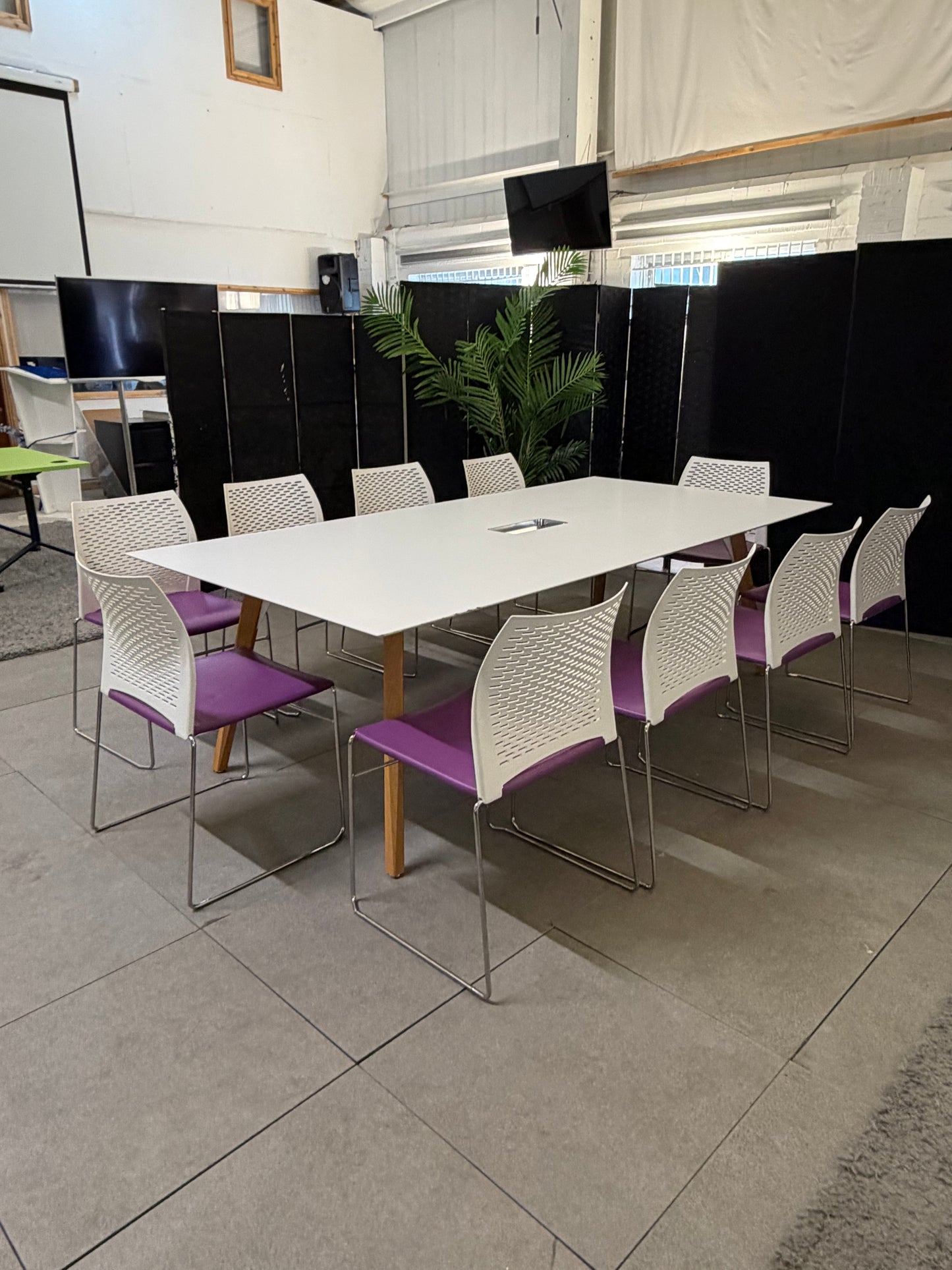 Used boardroom meeting Extra large white conference rectangular table wooden legs  240cm x 120cm