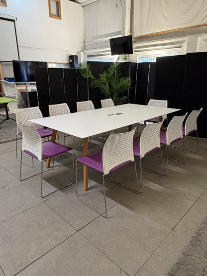Used boardroom meeting Extra large white conference rectangular table wooden legs  240cm x 120cm