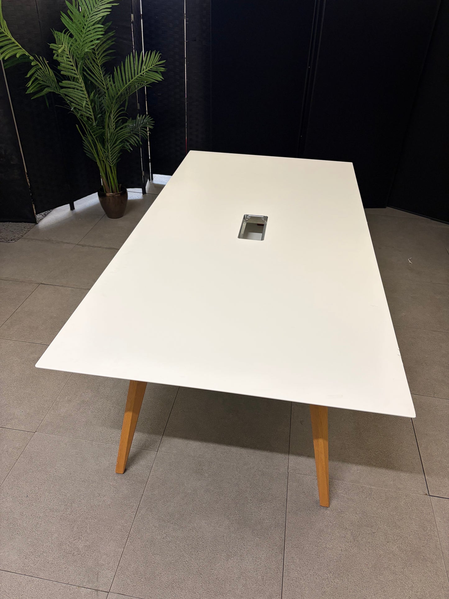 Used boardroom meeting Extra large white conference rectangular table wooden legs  240cm x 120cm