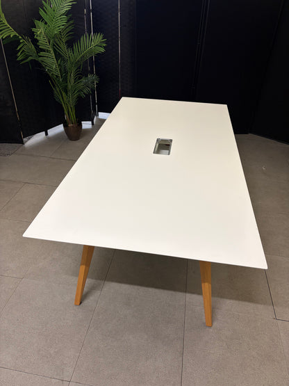 Used boardroom meeting Extra large white conference rectangular table wooden legs  240cm x 120cm