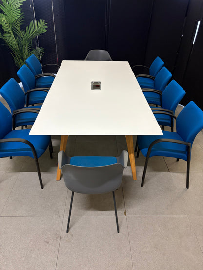 Used boardroom meeting Extra large white conference rectangular table wooden legs  240cm x 120cm
