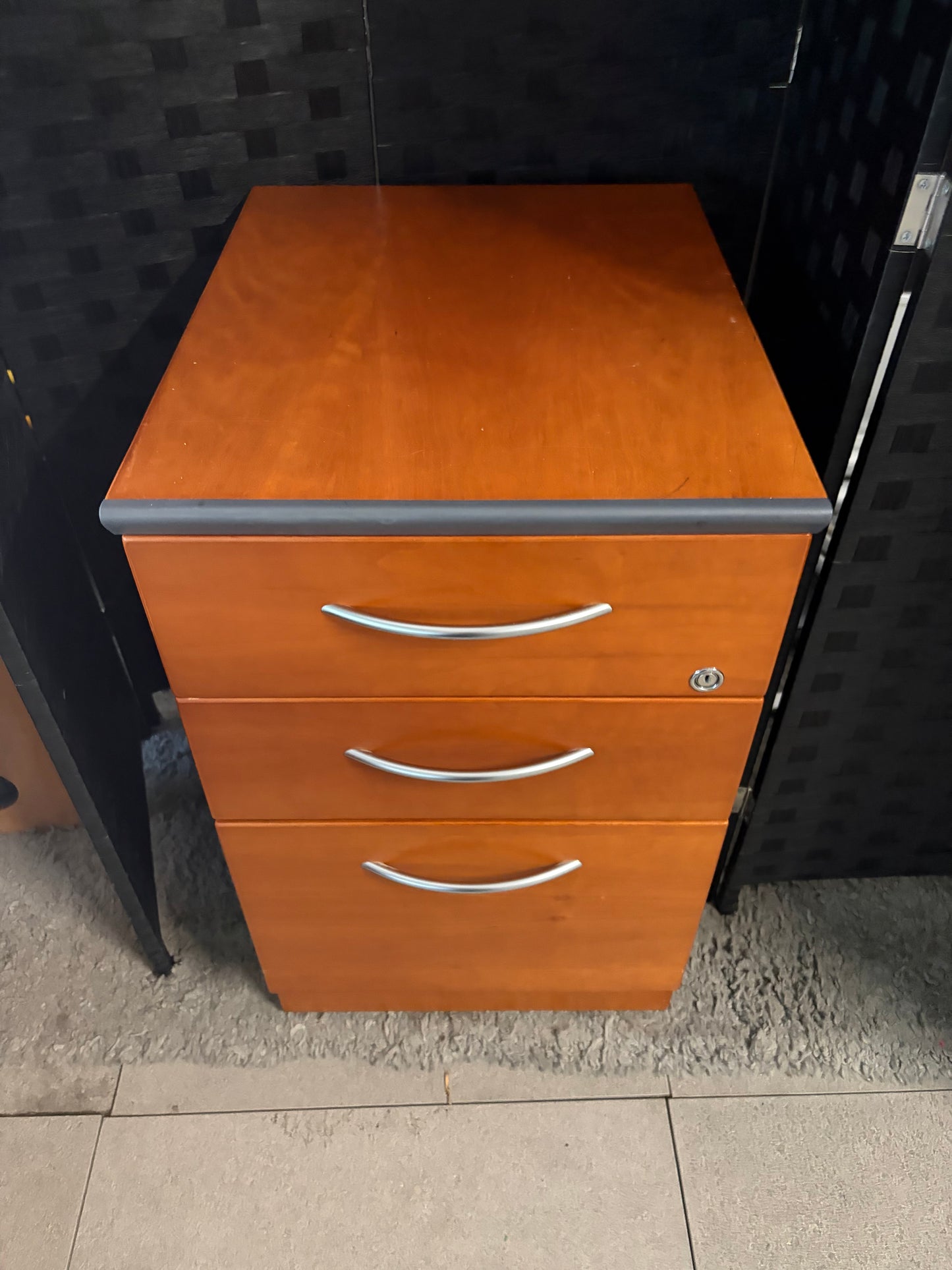 Used pedestal under desk drawer Veneer  office storage H63cm W 43cm D 63cm