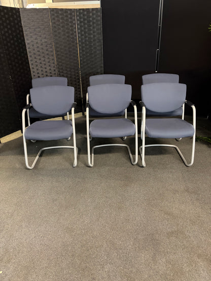 Pre-owned Vitra Vis-a-Vis style meeting chair with cantilever frame and blue fabric