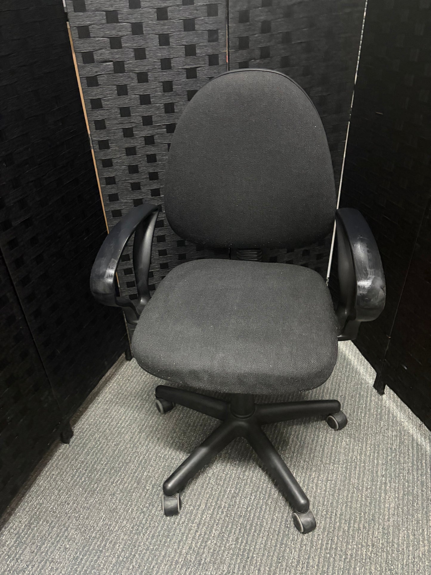 Used Hippo swivel desk chair on castors - charcoal grey, with fixed arms and high-back