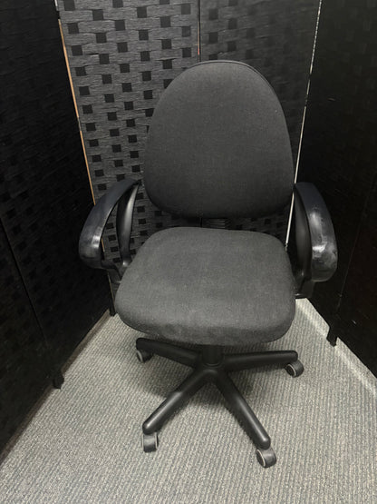 Used Hippo swivel desk chair on castors - charcoal grey, with fixed arms and high-back