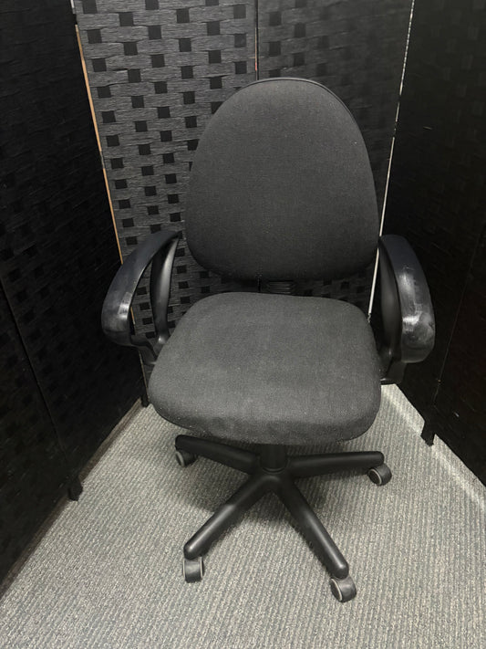 Used Hippo swivel desk chair on castors - charcoal grey, with fixed arms and high-back