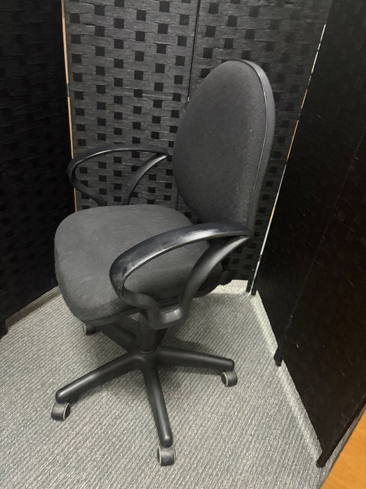Used Hippo swivel desk chair on castors - charcoal grey, with fixed arms and high-back