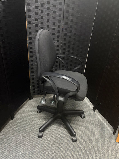Used Hippo swivel desk chair on castors - charcoal grey, with fixed arms and high-back