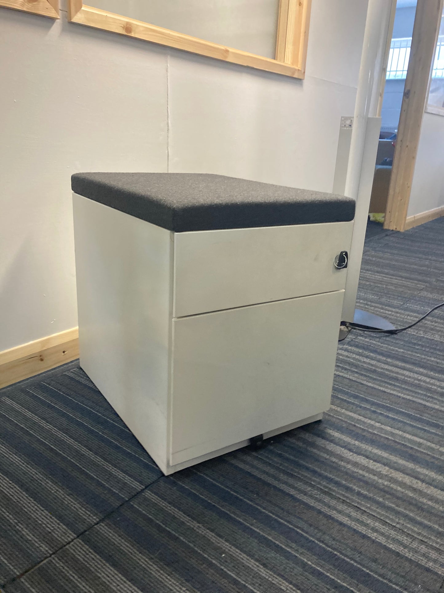 Side of white office filing drawers