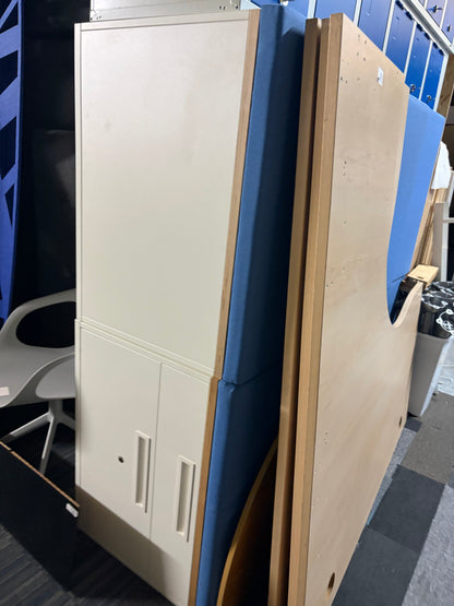Used filing caddy low cabinet with soft Blue cushion seat top 2 Drawer lateral