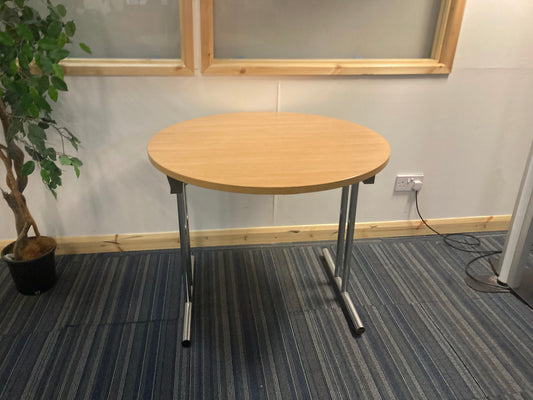 Secondhand Round folding table Wooden Foldable Office Meeting Breakout Circular table 90cm £75