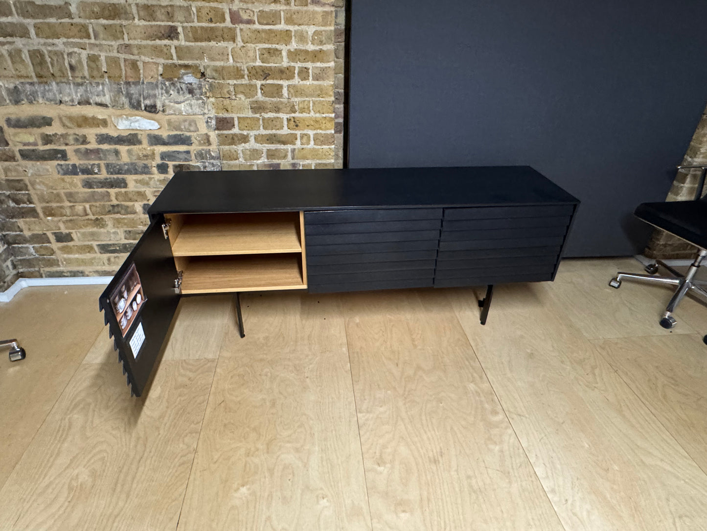Black Office Storage Credenza, Three door unit H 69.5CM X W 177CM X D 47CM
